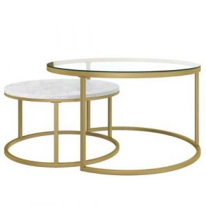 Duo table gigogne marbre et verre