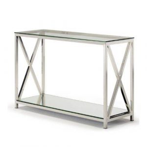 Console table en inox et verre 2 étages