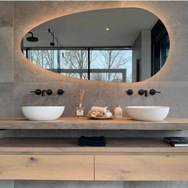 Miroir mural design galet lumineux