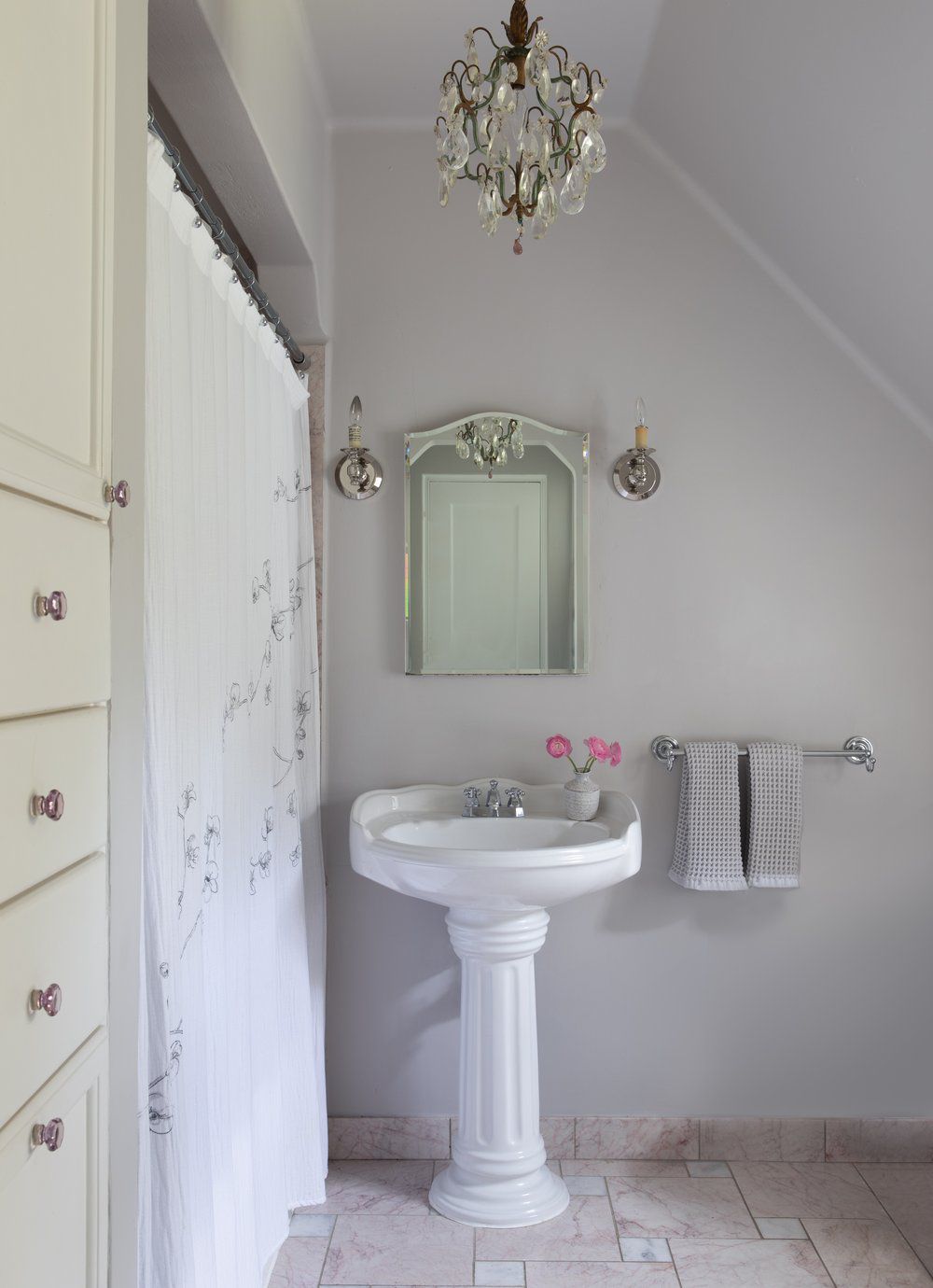 romantic gray-and-white bathroom