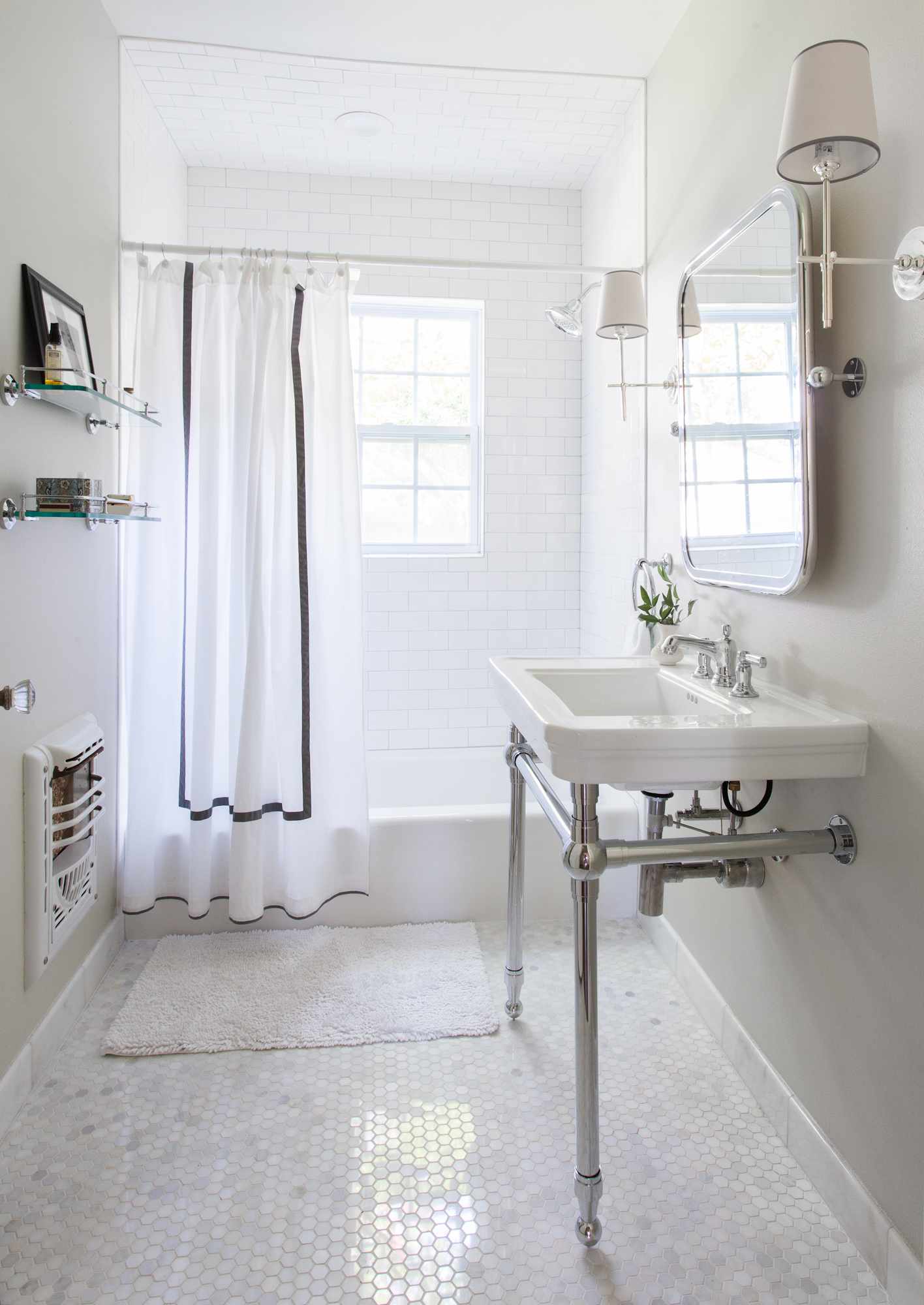 vintage-style gray-and-white bathroom